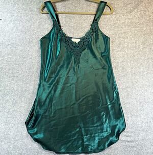 Inner Most Women’s Vintage Green Satin Lingerie Slip Lace Trim Size S Polyester